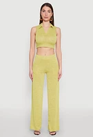 Womens Daisy Sleeveless Collared Crop Top, Yellow, Size S
