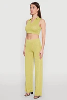 Womens Daisy Sleeveless Collared Crop Top, Yellow, Size S