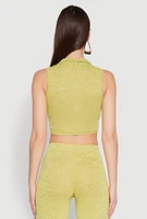 Womens Daisy Sleeveless Collared Crop Top, Yellow, Size S