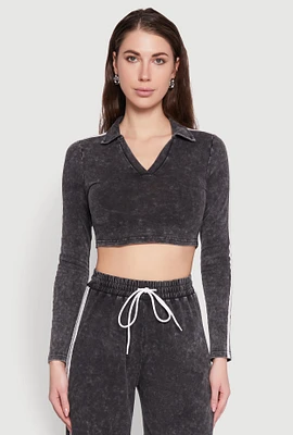 Womens Daisy Mineral Wash Varsity Stripe Crop Top,