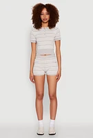 Womens Daisy Striped Polo Crop Top, Multi, Size L