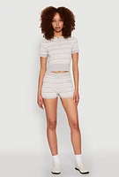 Womens Daisy Striped Polo Crop Top, Multi, Size L