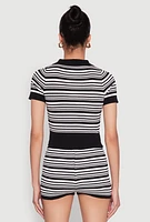 Womens Daisy Striped Polo Crop Top, Multi, Size M