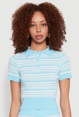 Womens Daisy Striped Polo Crop Top,