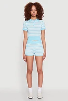 Womens Daisy Striped Polo Crop Top,
