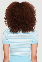 Womens Daisy Striped Polo Crop Top,