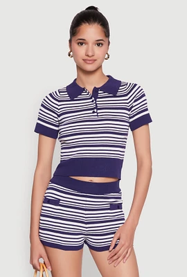Womens Daisy Striped Polo Crop Top,