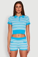 Womens Daisy Striped Polo Crop Top,