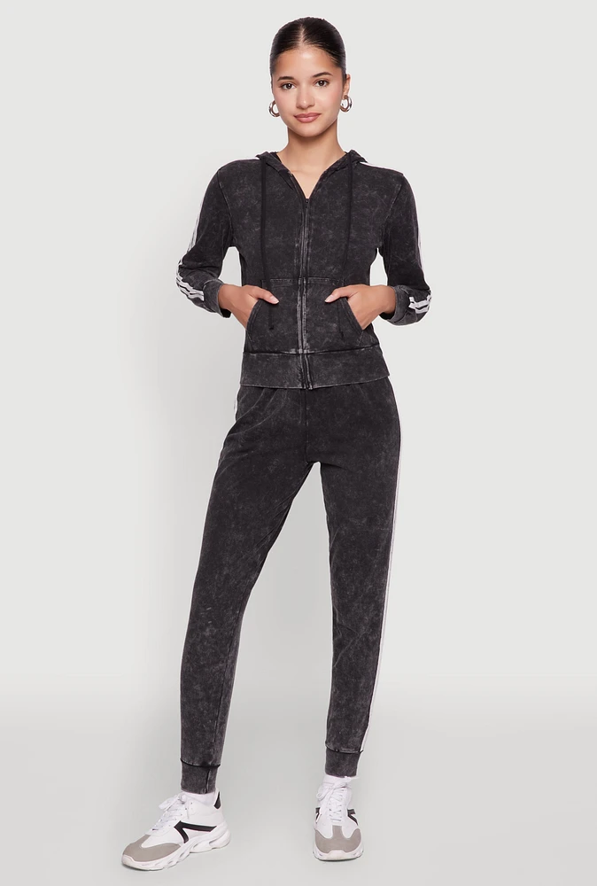 Womens Daisy Mineral Wash Drawstring Waist Varsity Stripe Joggers, Black, Size L