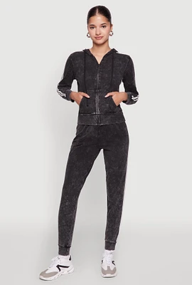 Womens Daisy Mineral Wash Drawstring Waist Varsity Stripe Joggers, Black, Size L
