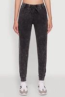 Womens Daisy Mineral Wash Drawstring Waist Varsity Stripe Joggers, Black, Size L
