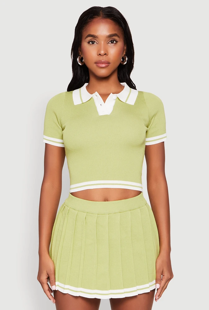 Womens Daisy Varsity Stripe Cropped Polo Shirt,