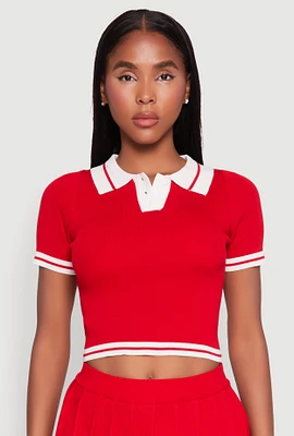 Womens Daisy Varsity Stripe Cropped Polo Shirt, Red, Size S