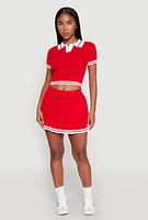 Womens Daisy Varsity Stripe Cropped Polo Shirt, Red, Size S