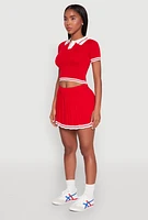 Womens Daisy Varsity Stripe Cropped Polo Shirt, Red, Size S