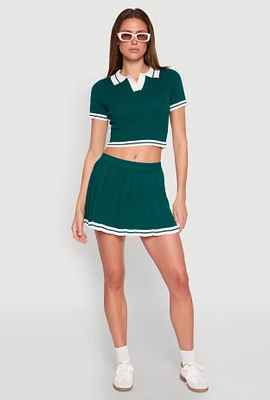 Womens Daisy Varsity Stripe Pleated Skort,