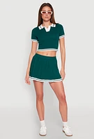 Womens Daisy Varsity Stripe Pleated Skort,