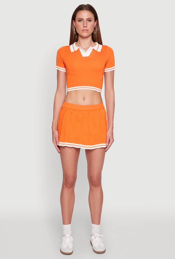 Womens Daisy Varsity Stripe Pleated Skort,