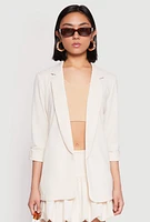 Womens Crepe Knit Quarter Tabbed Sleeve Blazer, White, Size L