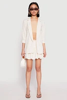 Womens Crepe Knit Quarter Tabbed Sleeve Blazer, White, Size L