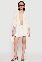 Womens Crepe Knit Quarter Tabbed Sleeve Blazer, White, Size L