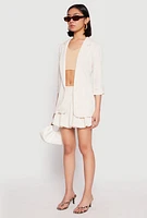 Womens Crepe Knit Quarter Tabbed Sleeve Blazer, White, Size L