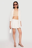 Womens Crepe Knit Waistband Mini Bubble Skirt, Khaki, Size M