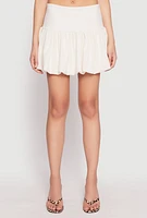 Womens Crepe Knit Waistband Mini Bubble Skirt, Khaki, Size L