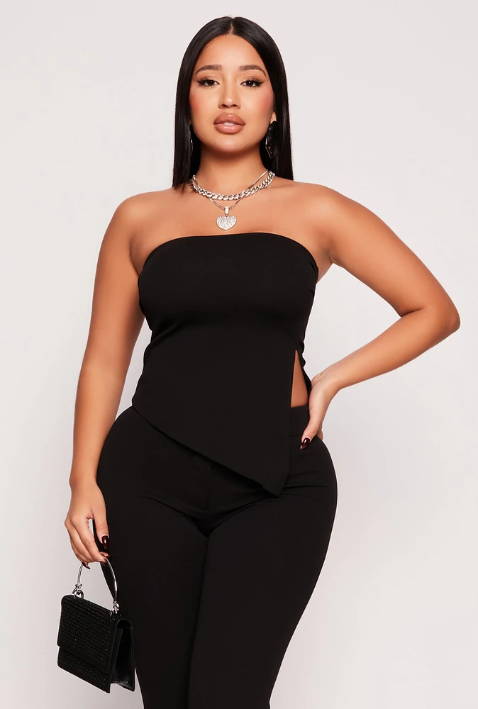 Womens Asymmetrical Side Slit Tube Top, L