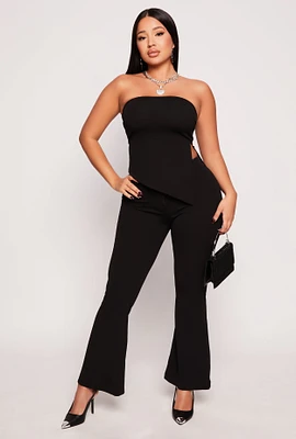Womens Crepe Knit Flare Pants, Black, Size L