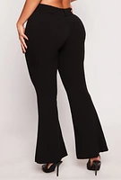 Womens Crepe Knit Flare Pants, Black, Size L