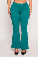 Womens Crepe Knit Flare Pants, Green, Size S