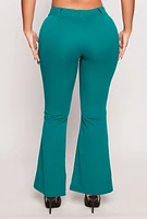 Womens Crepe Knit Flare Pants, Green, Size S