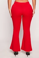 Womens Crepe Knit Flare Pants, Red, Size S