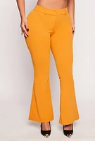 Womens Crepe Knit Flare Pants, Yellow, Size XL