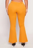 Womens Crepe Knit Flare Pants, Yellow, Size XL