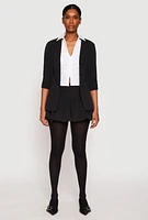 Womens Quarter Tabbed Sleeve Blazer, Black, Size S