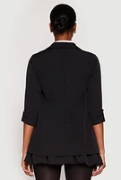 Womens Quarter Tabbed Sleeve Blazer, Black, Size S