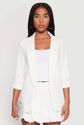 Womens Quarter Tabbed Sleeve Blazer, White, Size S