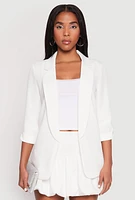 Womens Quarter Tabbed Sleeve Blazer, White, Size S