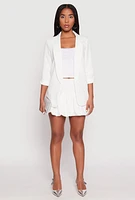 Womens Quarter Tabbed Sleeve Blazer, White, Size S