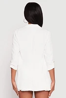 Womens Quarter Tabbed Sleeve Blazer, White, Size S