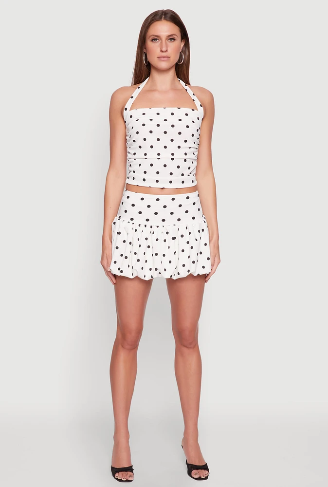 Womens Polka Dot Bubble Skirt, White, Size L