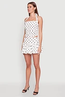 Womens Polka Dot Ruched Halter Top, White, Size L