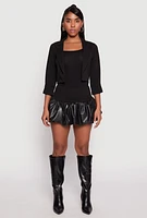 Womens Three Quarter Tab Sleeve Cropped Blazer, Black, Size XL