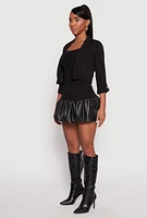 Womens Three Quarter Tab Sleeve Cropped Blazer, Black, Size XL