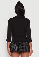 Womens Three Quarter Tab Sleeve Cropped Blazer, Black, Size XL