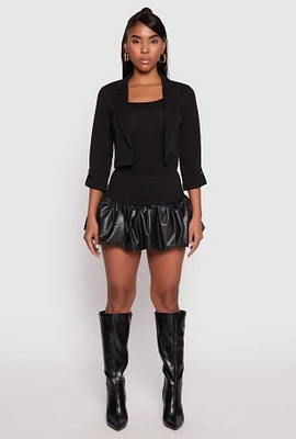 Womens Faux Leather Bubble Mini Skirt, Black, Size L