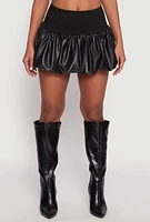 Womens Faux Leather Bubble Mini Skirt, Black, Size L