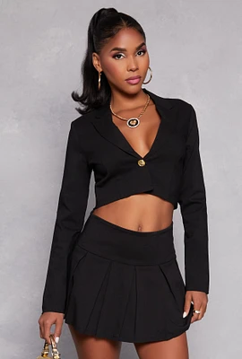 Womens Single Button Cropped Blazer, Black, Size M